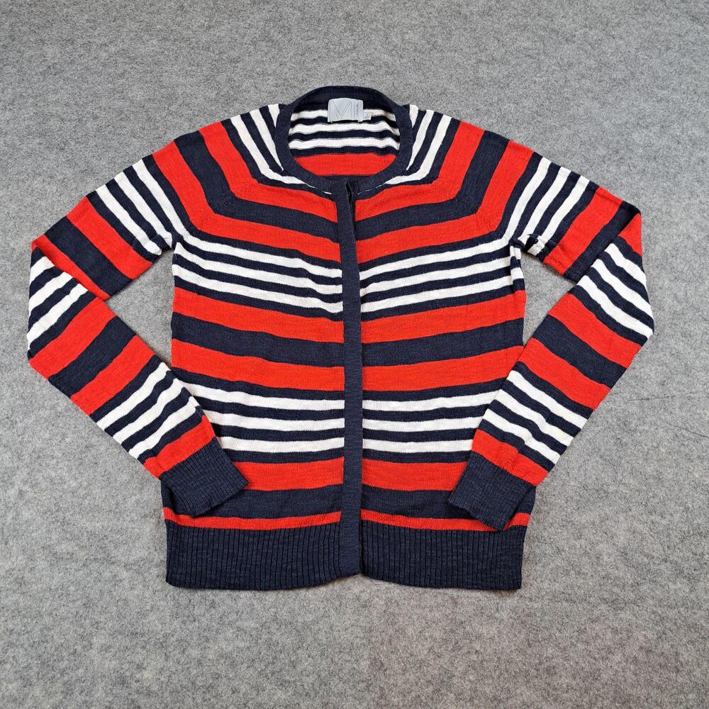 Micheal Stars Sweater Womens Large Blue Striped Cotton Rayon Button Cardigan